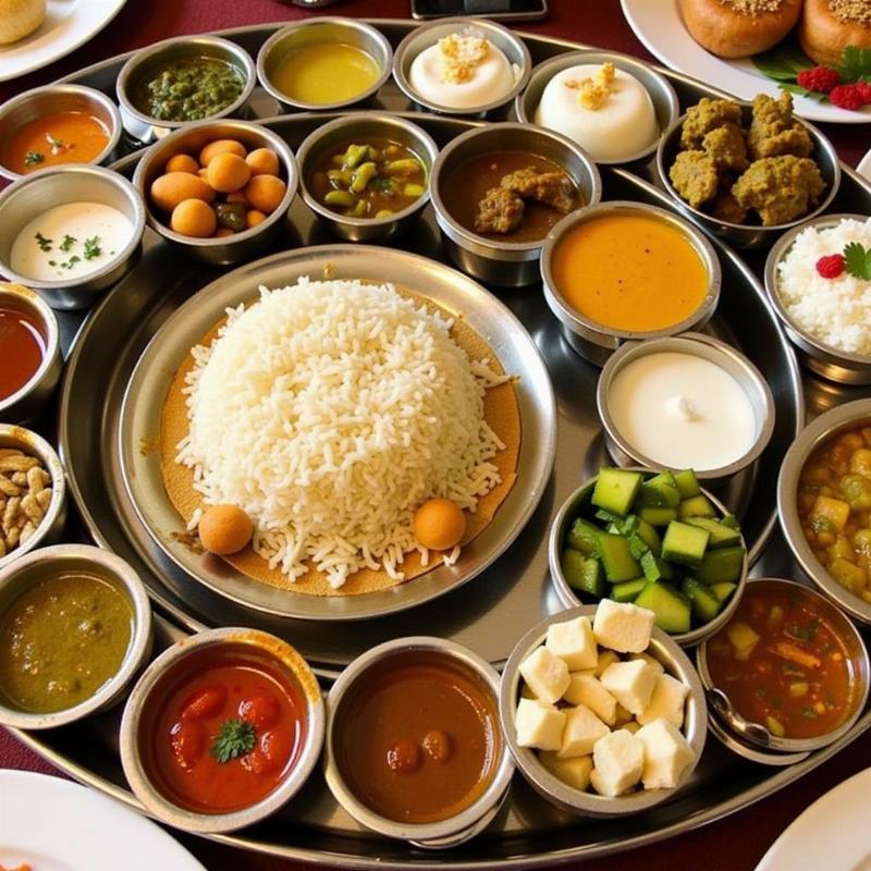 A vibrant spread of the 6 Ballygunge Place Thali, showcasing a variety of Bengali dishes.