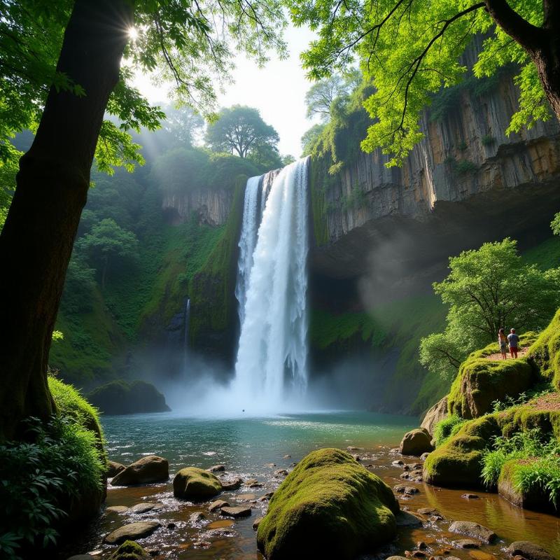 Adyanpara Falls cascading down rocky cliffs in Manjeri, Kerala, India