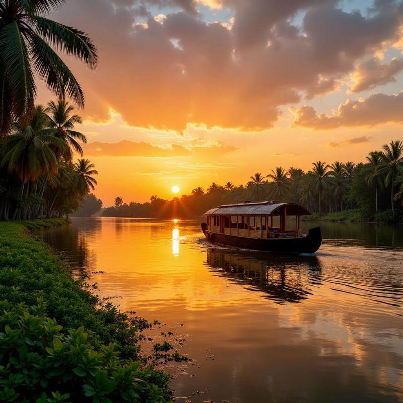 Alleppey backwater houseboat at sunrise