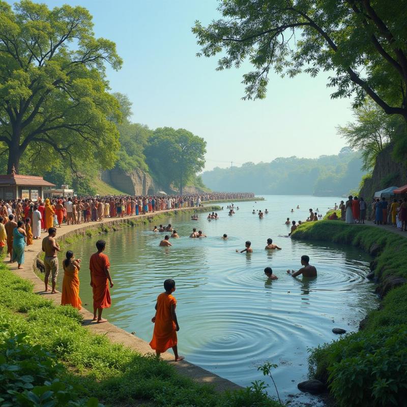 Summer in Amarkantak: Pilgrims bathing in the holy Narmada Kund