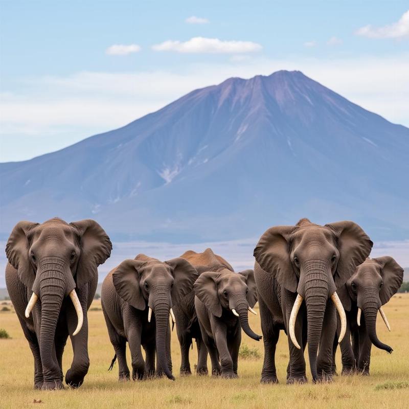 Majestic elephants at the foot of Kilimanjaro