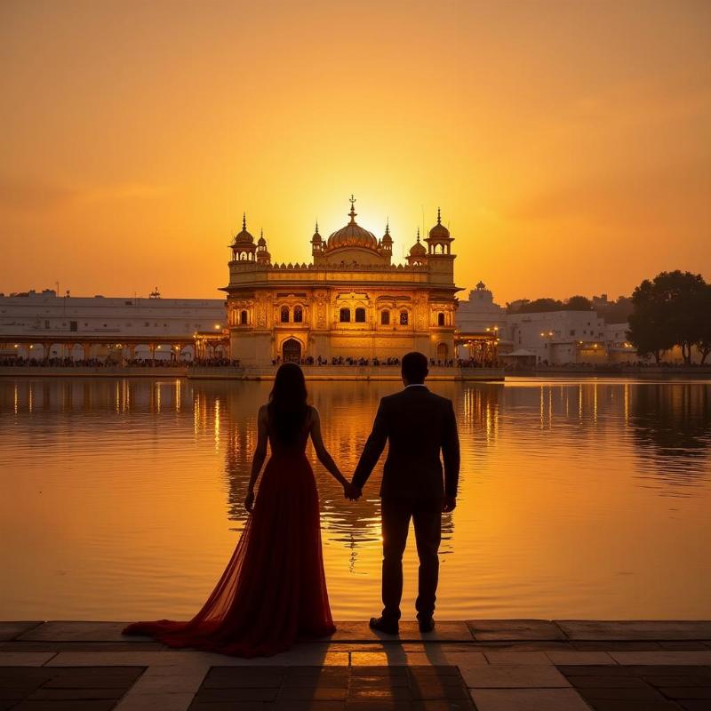 Couple Visiting the Golden Temple in Amritsar