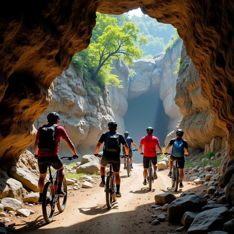 Bikers exploring the caves at Anthargange