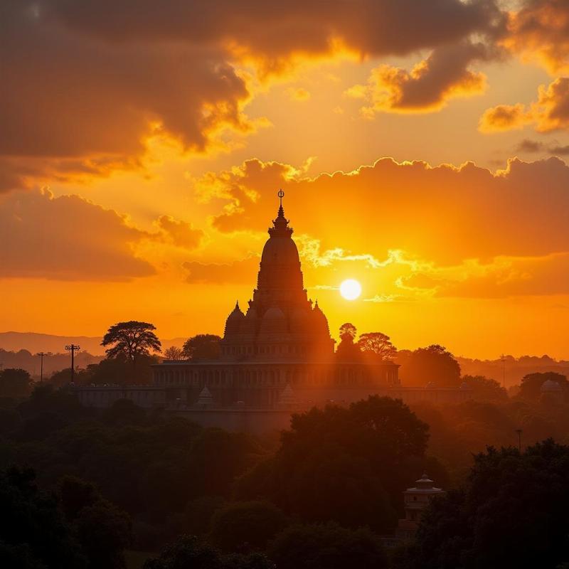 Sunrise view of Arunachalam Temple from afar