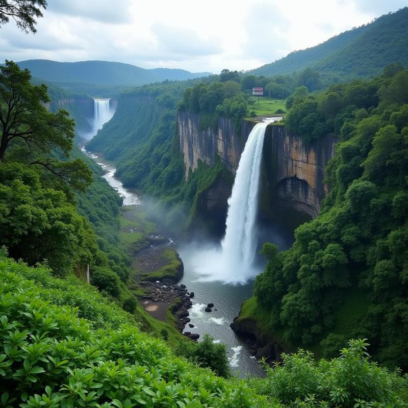 Panoramic view of Athirapally Falls showcasing its majestic beauty and surrounding lush greenery