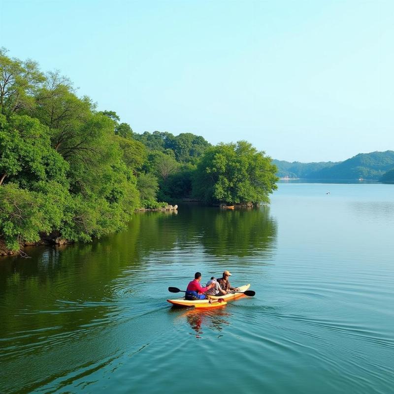 Bhavani Island, Vijayawada: A view of the island on the Krishna River, showcasing the recreational activities available.