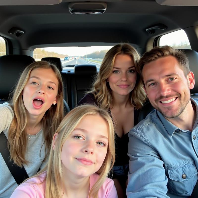 Parents and Kids Taking a Selfie in the Car