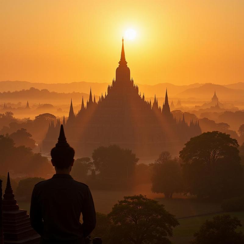 Sunrise at Mahabodhi Temple in Bodhgaya