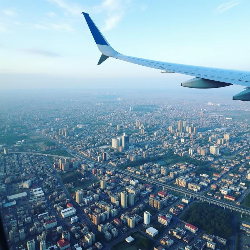 Aerial view of Pune city from a flight approaching the airport.