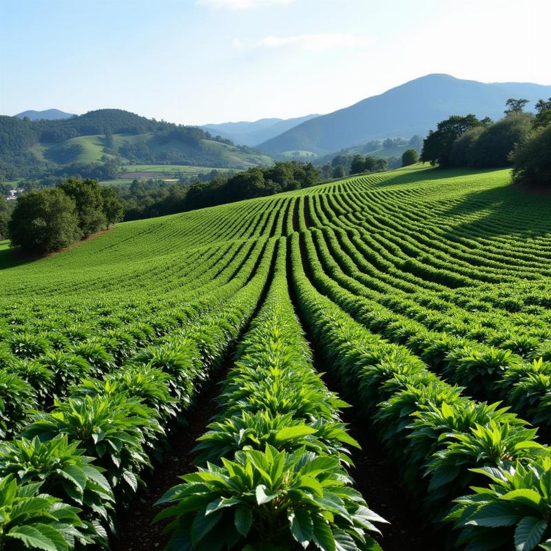 Vast coffee plantations in Chikmagalur, Malnad, with rolling hills in the background.