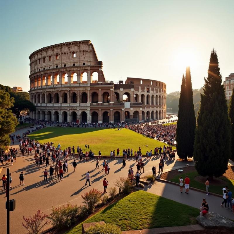 Tourists marveling at the Colosseum in Rome, Italy during their Europe tour