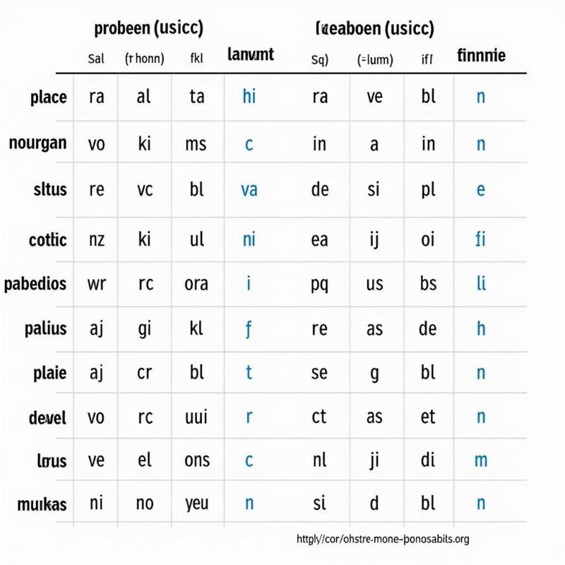 Combined Place and Manner of Articulation Chart