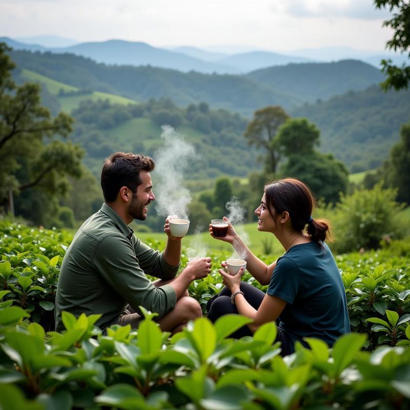 Couple enjoying coffee at a plantation in Coorg