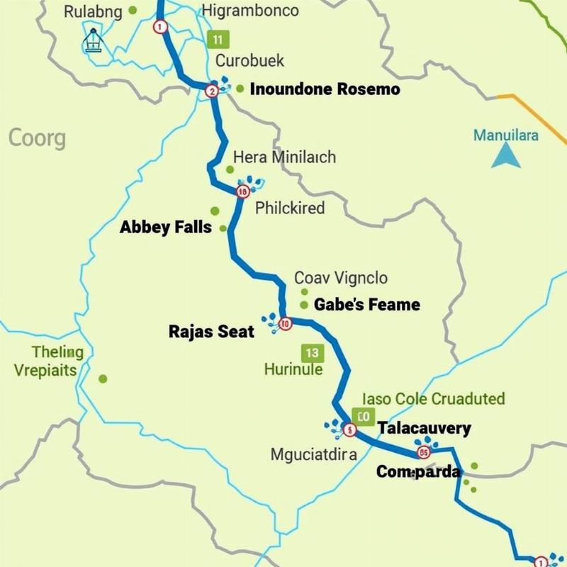 Detailed Map of Tourist Spots in Coorg, Karnataka