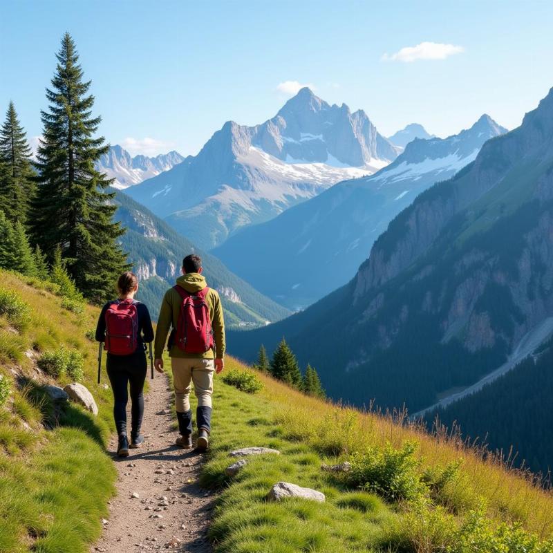 Couple Hiking Mountain Trail