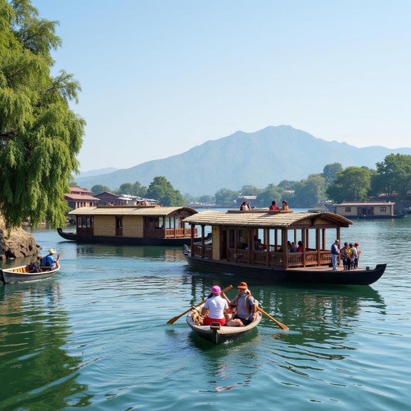 Houseboats on Dal Lake in Summer