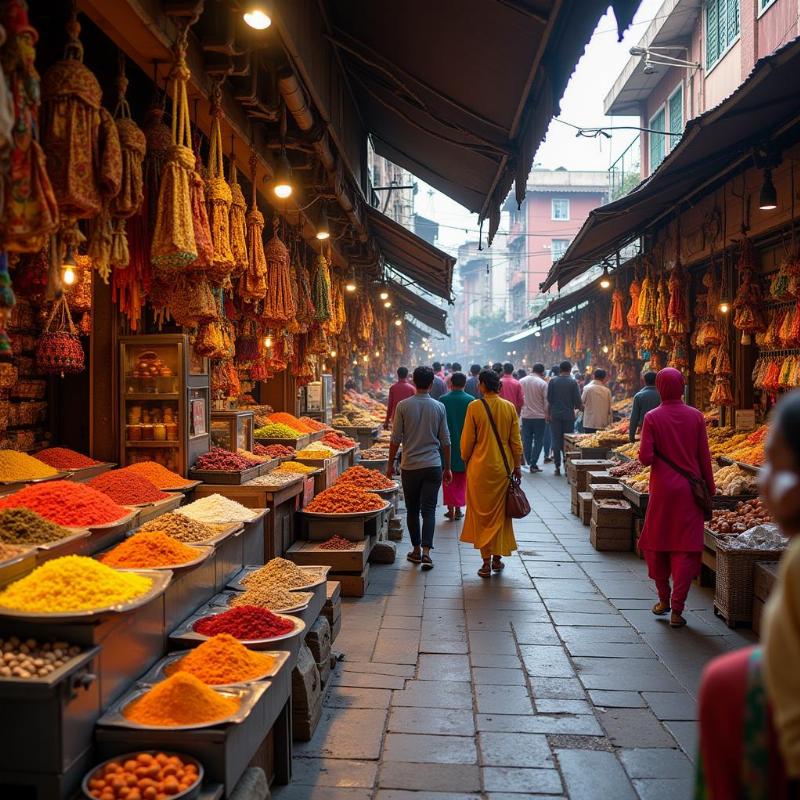 Vibrant Deolali market with stalls selling local handicrafts, spices, and fresh produce.