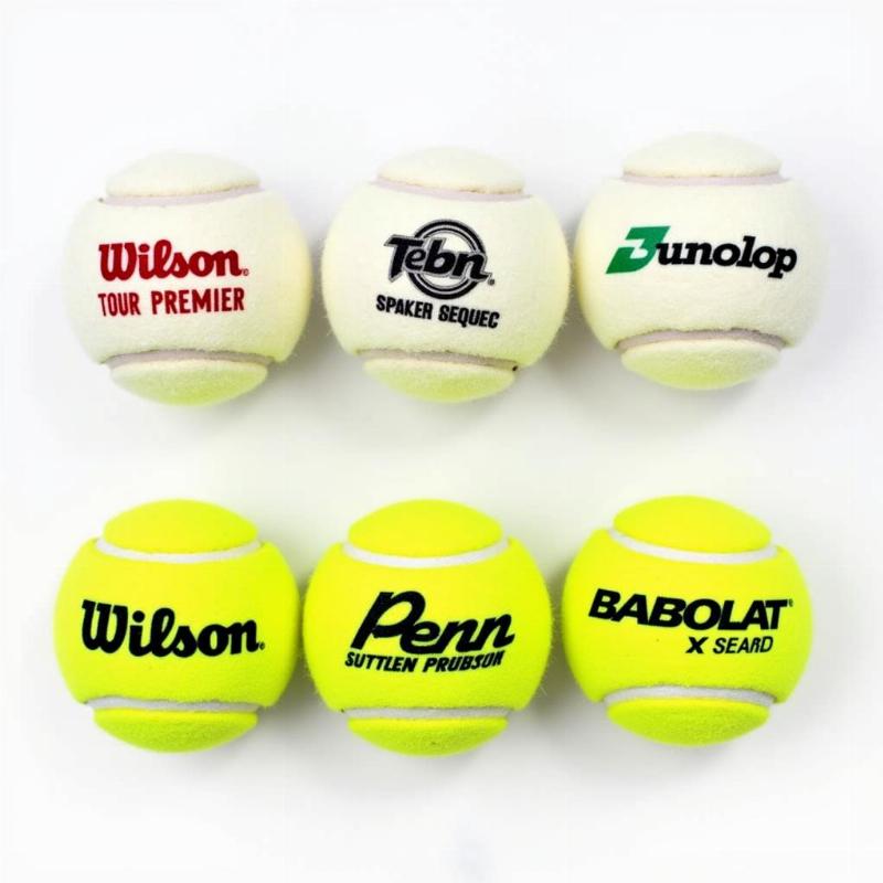 A variety of tennis balls from different brands, including Wilson Tour Premier, displayed for comparison.