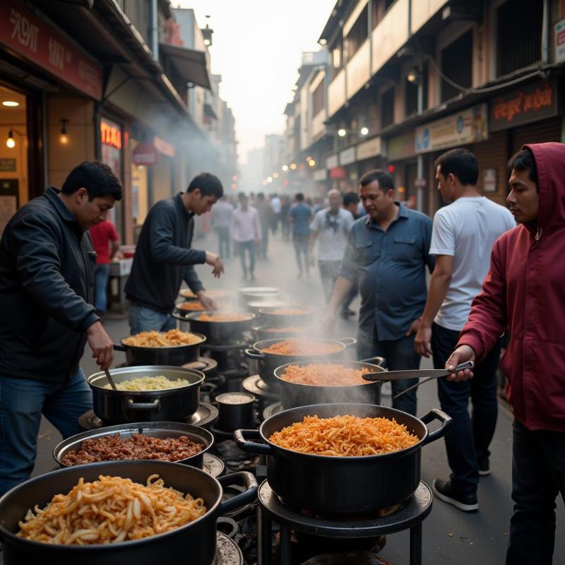 Street Food Vendors Setting Up Shop in the Morning