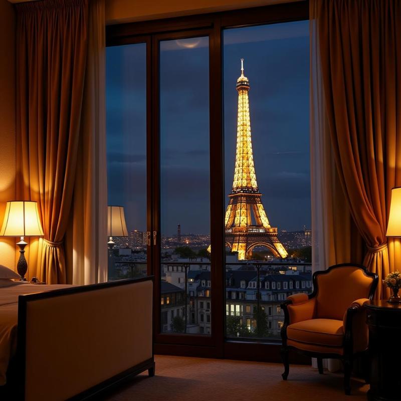 Eiffel Tower View from a Luxurious Hotel in Paris