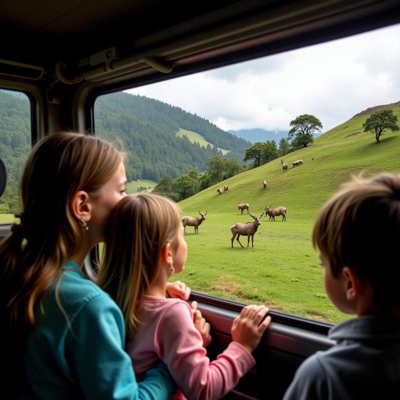 Family on safari in Eravikulam National Park, Munnar