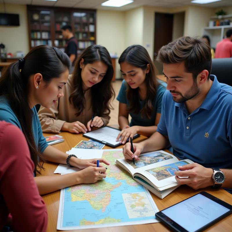 Expert travel agents in Kerala discussing travel itineraries.