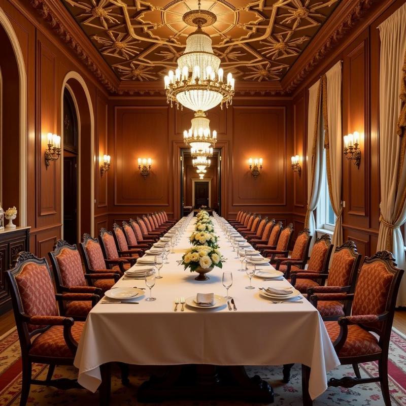 Dining hall inside Taj Falaknuma Palace