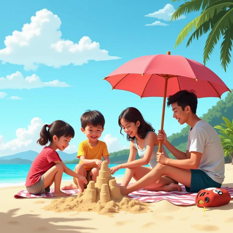 Family on a Malaysian Beach