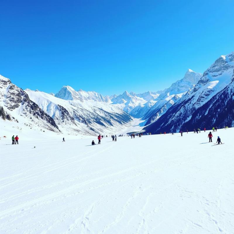 Snowy peaks and valleys in the Himalayas during February