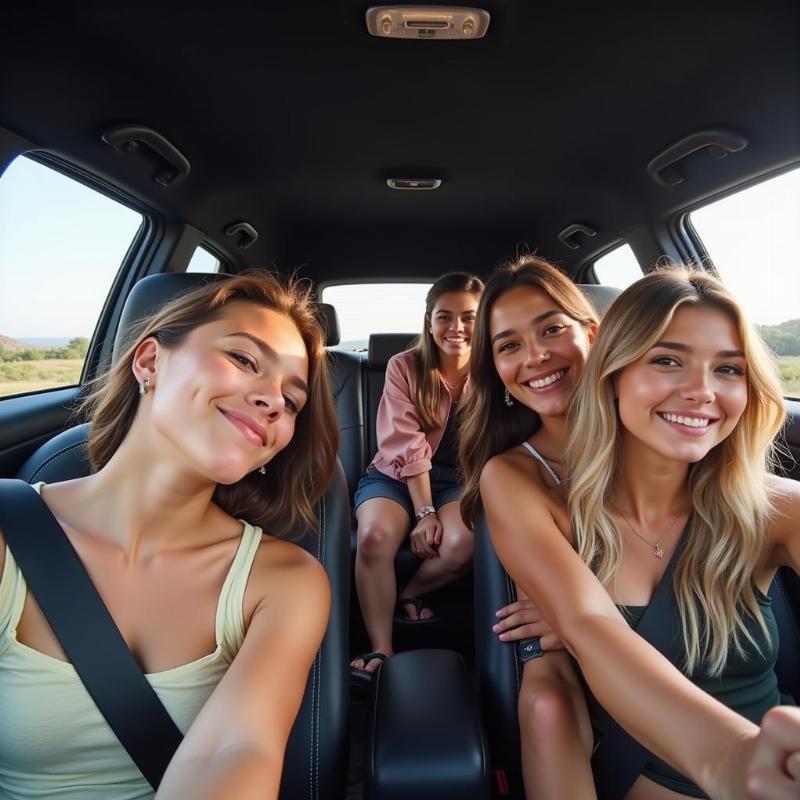 Friends taking a selfie during a road trip