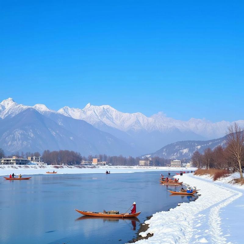 Frozen Dal Lake in Kashmir Winter