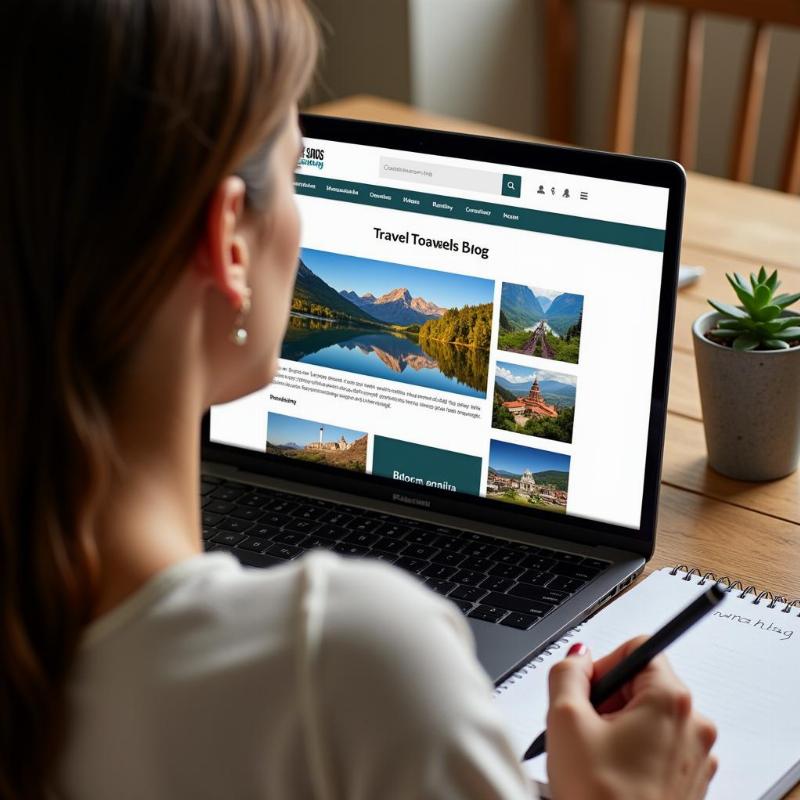 Woman researching travel destinations online