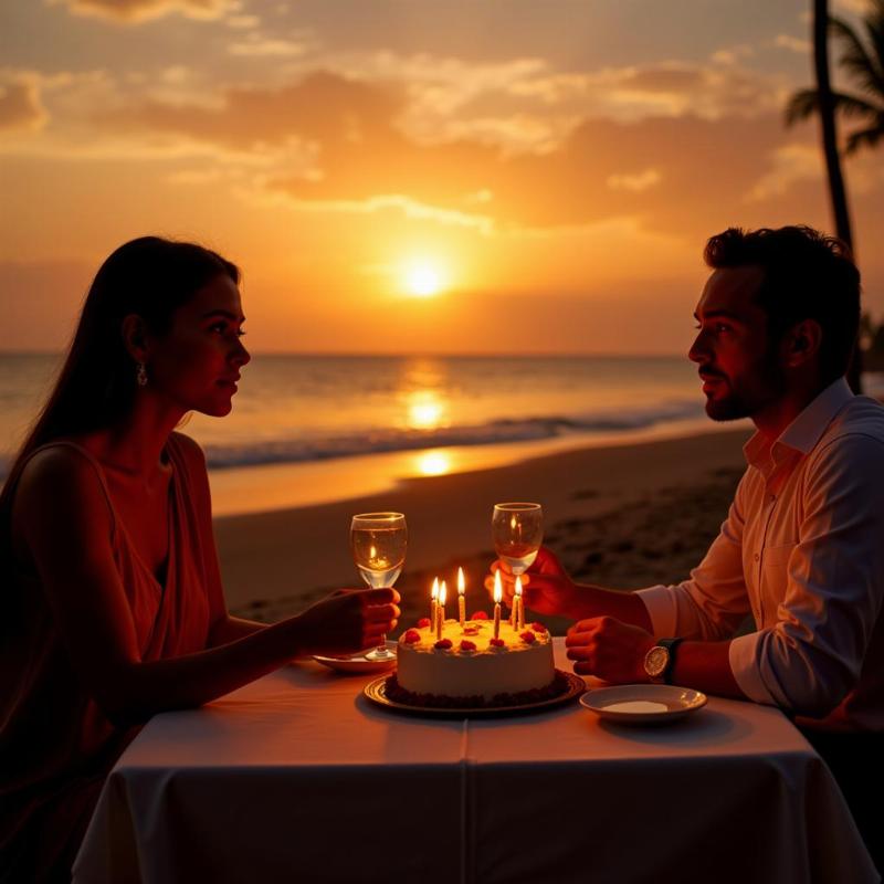 Couple celebrating birthday on Goa beach