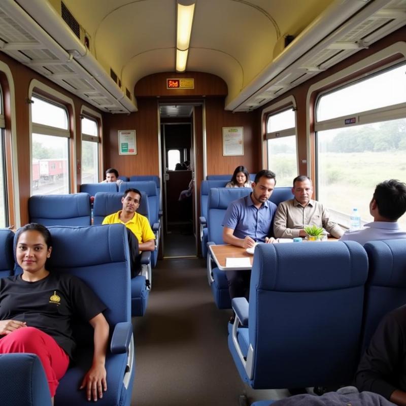 Comfortable seating inside a train during a journey from Goa to Pune