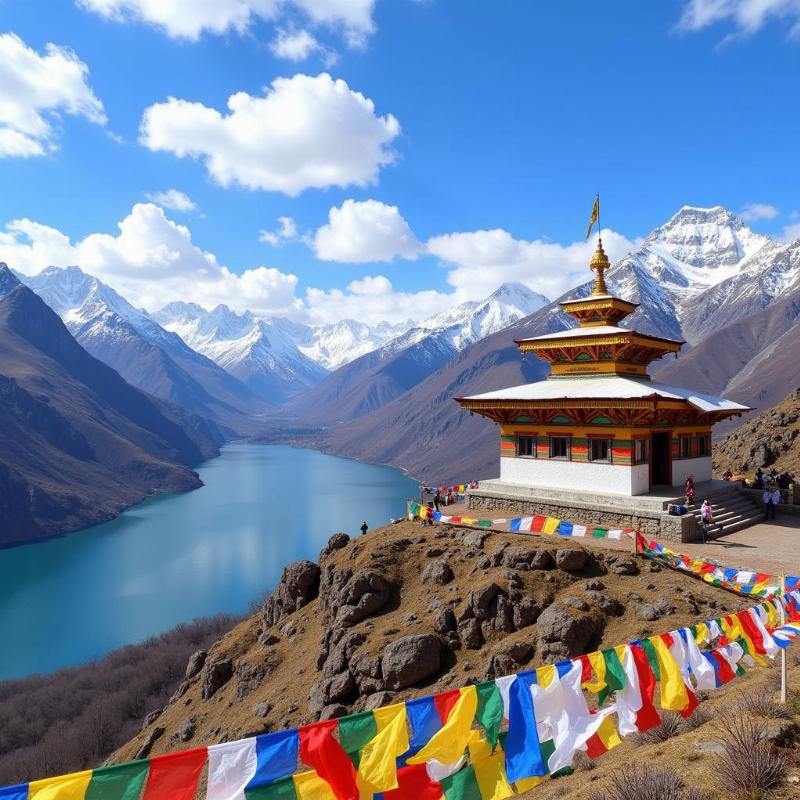 Gurudongmar Temple with Prayer Flags