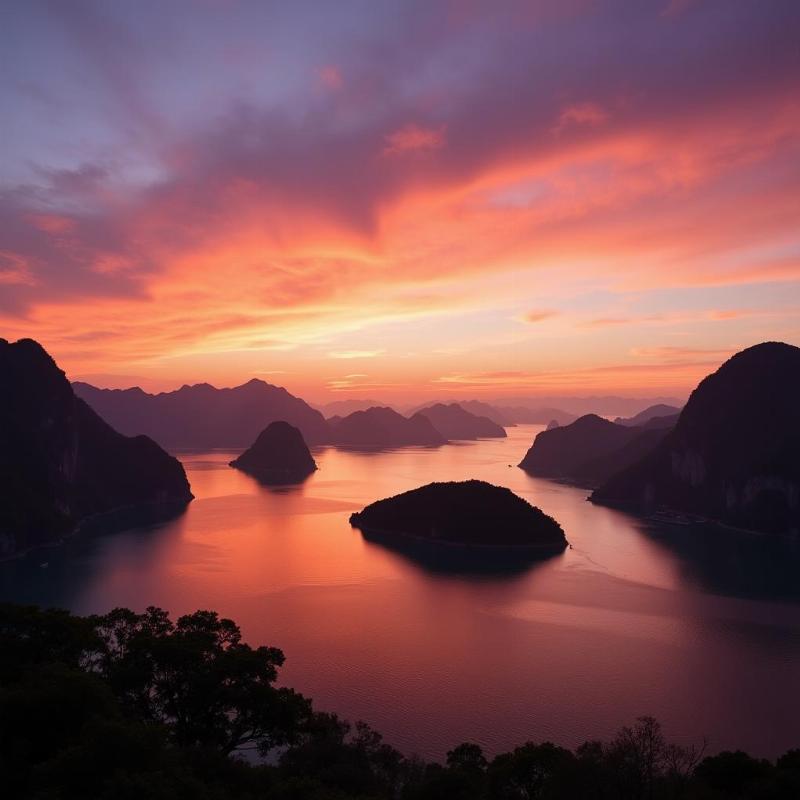 Ha Long Bay Sunset Panorama Vietnam Photos Tourism