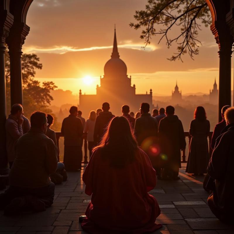 Pilgrims participating in a group prayer during a Hari Om Travels trip