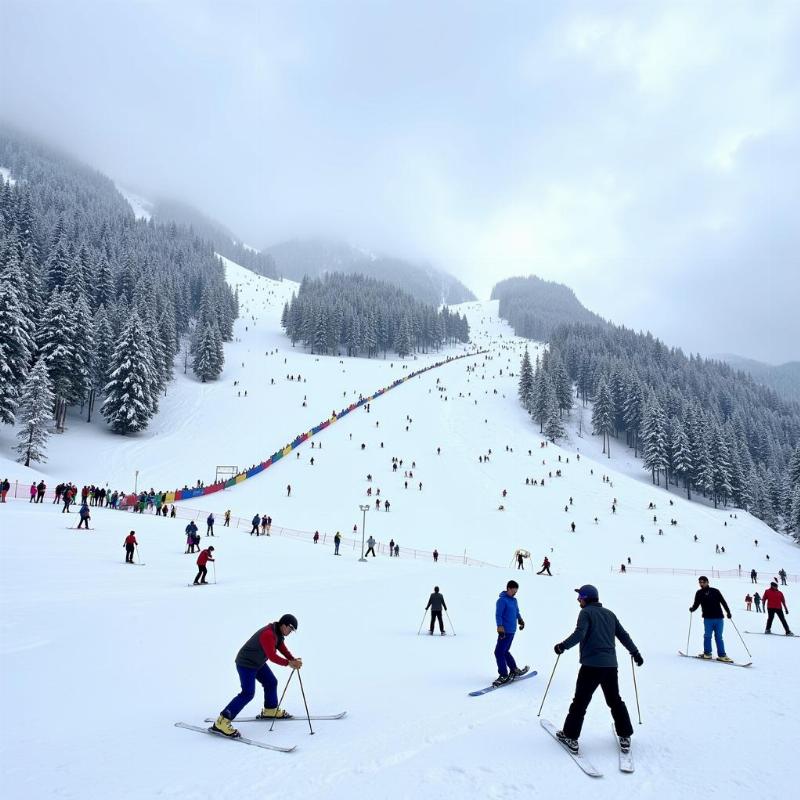 People enjoying winter sports in Himachal Pradesh