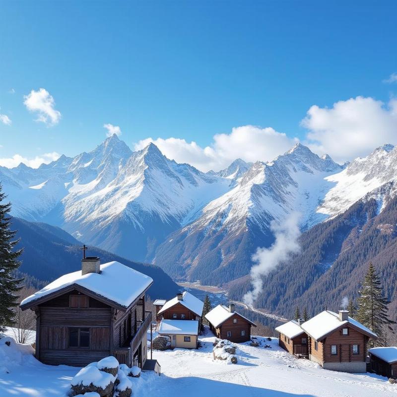 Snowy Himalayan peaks in December