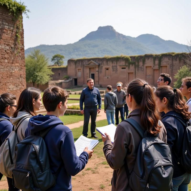 Students visiting a historical monument