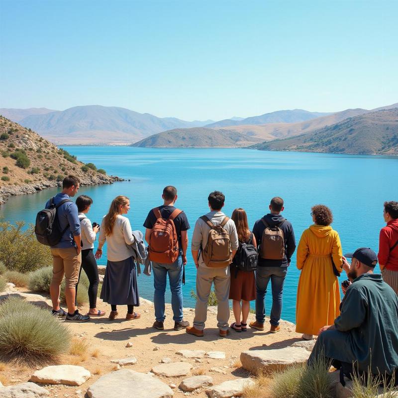 Tour group visiting the Sea of Galilee