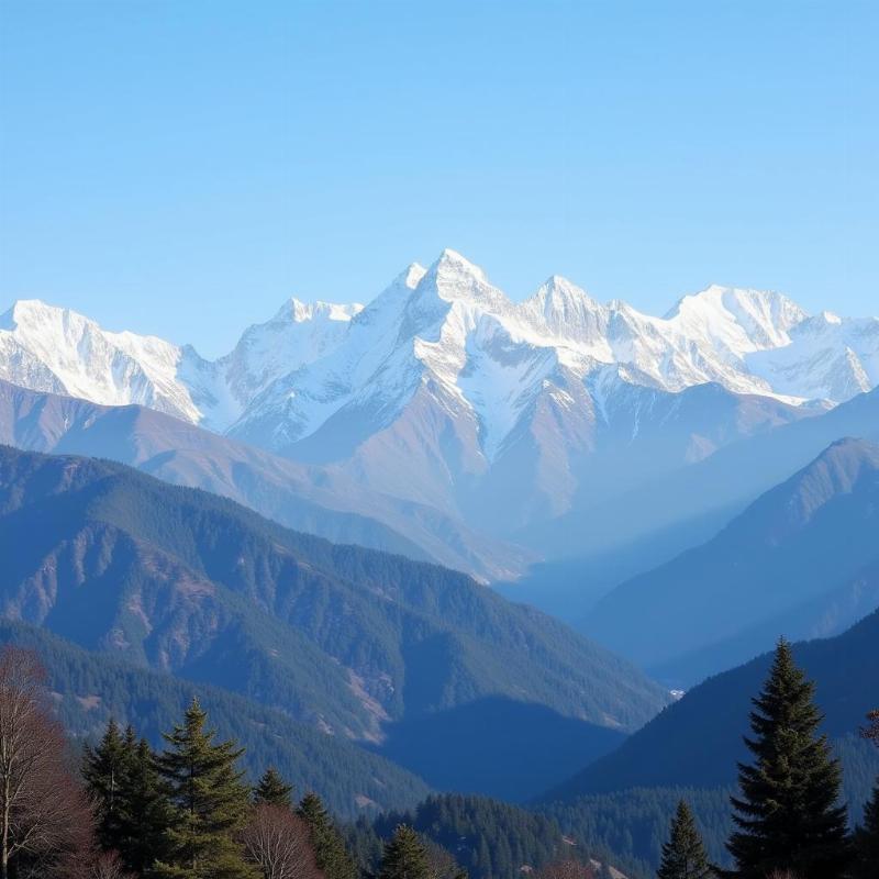 Panoramic view of the Himalayas, showcasing India's diverse landscape and natural beauty.