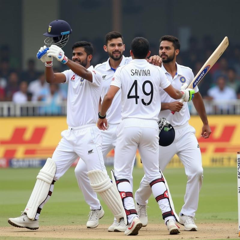 Indian and New Zealand cricket teams playing a test match in India, 2016