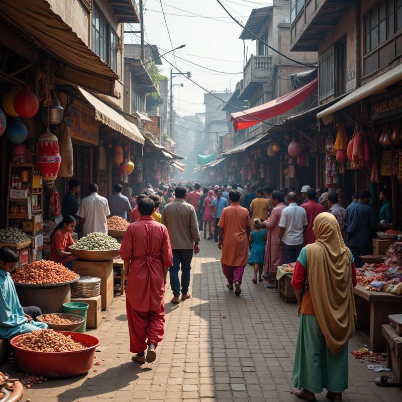 Bustling Indian market street scene