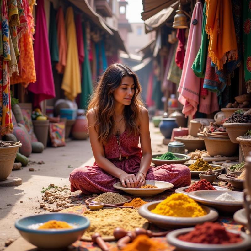 Indian travel vlogger exploring a local market