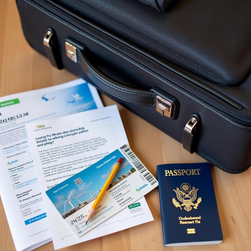 Passport, visa, tickets, and luggage ready for international travel