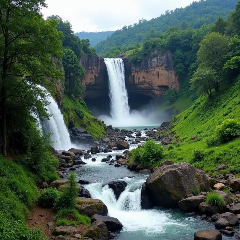 Kallathigiri Falls cascading down lush greenery near Chikmagalur, Karnataka