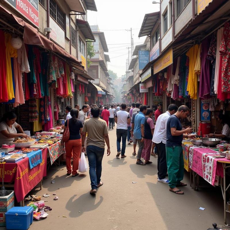 Kamla Nagar Street Market bustling with shoppers and vendors.