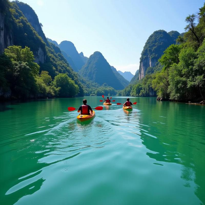 Adventurous kayaking experience on the Nam Song River in Vang Vieng, Laos