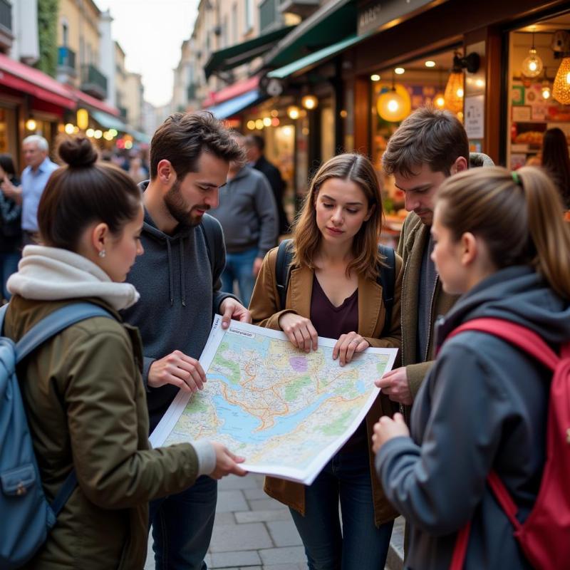 Tourists searching for lunch restaurants